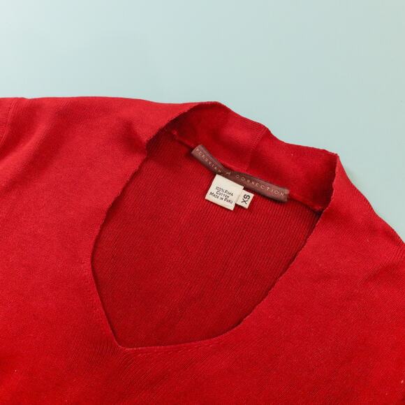 Peruvian Connection Red Long Sleeve Scoop Front Ribbed Sweater Size XSmall - Picture 2 of 6